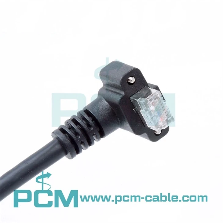 High Flex RJ45 GigE Cable with Horizontal Right Angle Down Angle and Thumbscrews