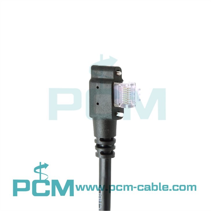 GigE High Flex RJ45 Cable Vertical Left Angle Exit W/Thumbscrews
