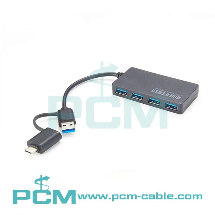 High Speed 4-Port USB 3.0 Hub with USB 3.0 A To C Adapter