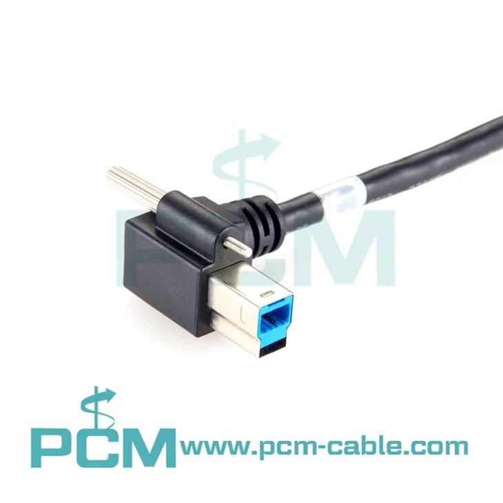 USB 3.0 Right Angle Type-B USB Cable with Screw Lock Machine Vision Cables