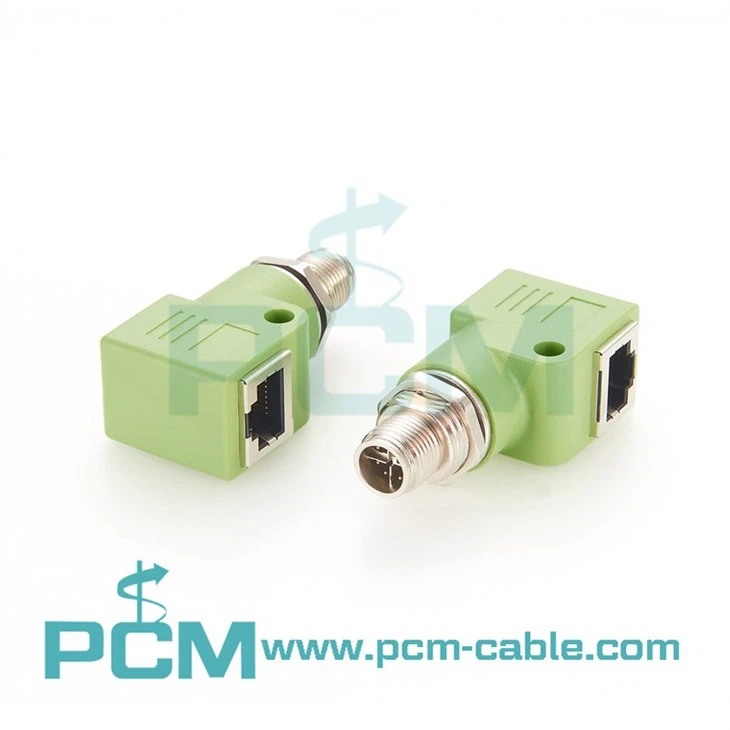 Panel Feed Through Adapters M12 X-coded to RJ45 for Electrical Cabinets - Angled