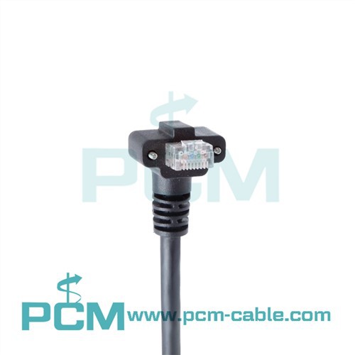 GigE High Flex RJ45 Cable Horizontal Up Angle Exit W/Thumbscrews