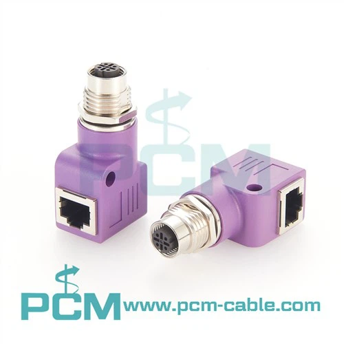 Panel Feed Through Adapters M12 D Coded To RJ45 For Electrical Cabinets Angled