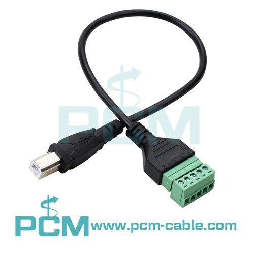 USB 2.0 Type-B Male To 90 Degree 5 -Pin Screw Terminal Cable