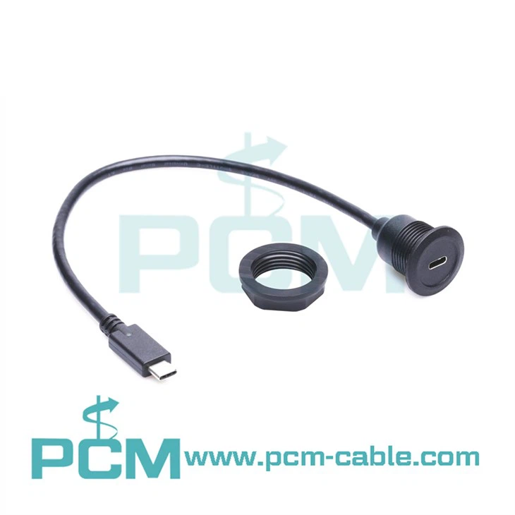 USB C Round Panel Mount Extension Cable