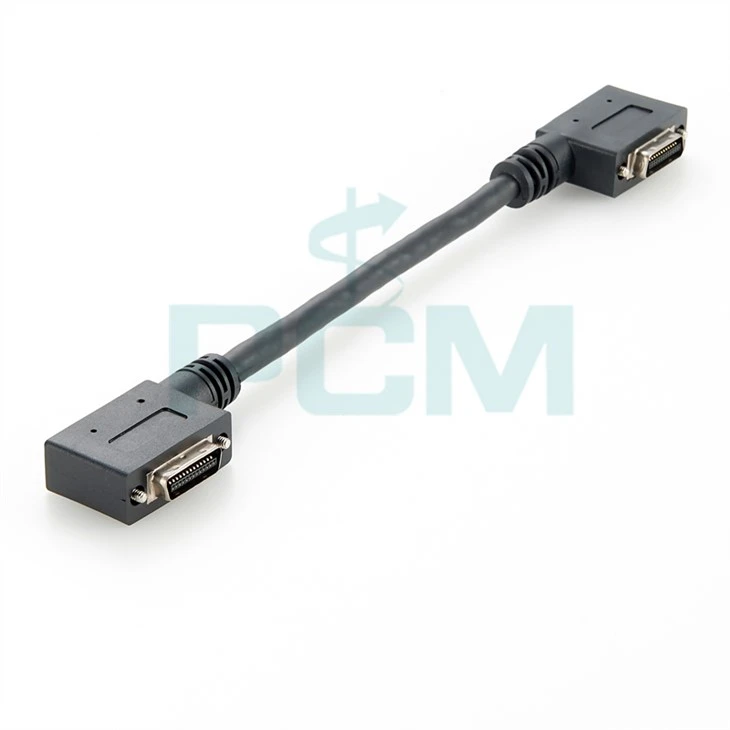 Right angle MDR26 male plug to MDR26 male plug PoCL Power Over Camera Link cable