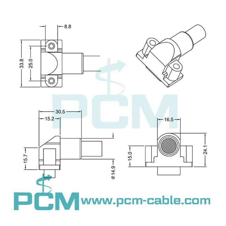 Drawing dimensions size of Low Profile UP Down Angle HD15 VGA Cable