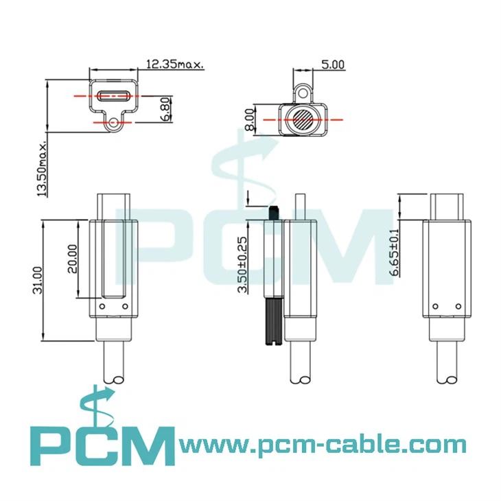 Drawing Dimensions of USB 3.1 Type-C Cable Harness with Screw Lock