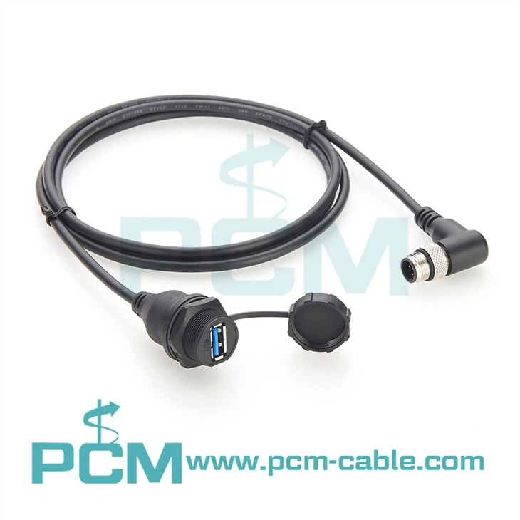 IP67 USB female to M12 B code 5 pin right angled connection cable