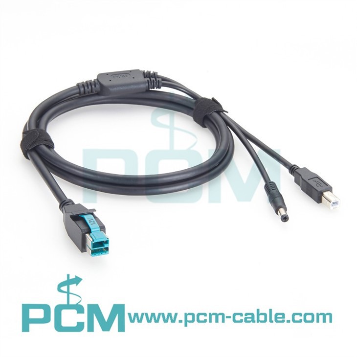 12V to M Barrel+USB PoweredUSB Cable - Plus Power