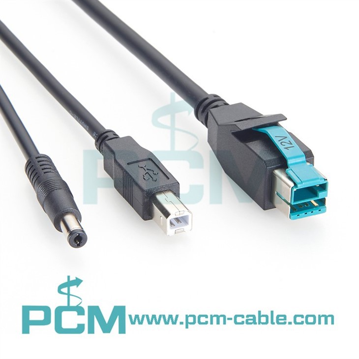 12V Powered USB Male to DC and USB 2.0 B Male Y Splitter Cable POS System Machine