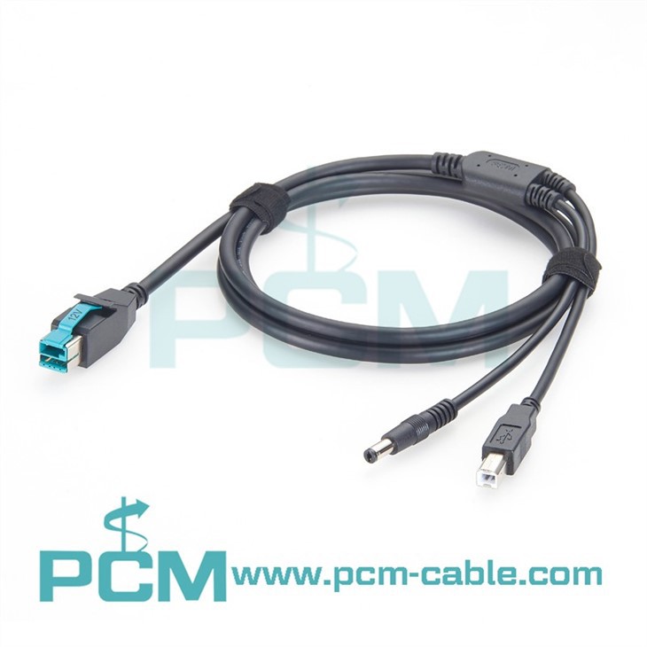 12V Powered USB Printer Cable, 12V Powered USB to USB 2.0 Type B + DC 5.5×2.1mm Cable For Printer