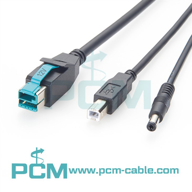 12V PoweredUSB To USB-B & DC Cable For POS Systems