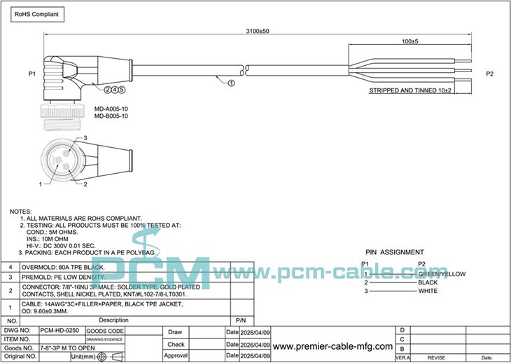 drawing of minifast powerfast cable