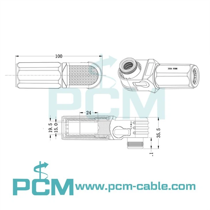 High-Visibility 350A HV Connector size dimensions