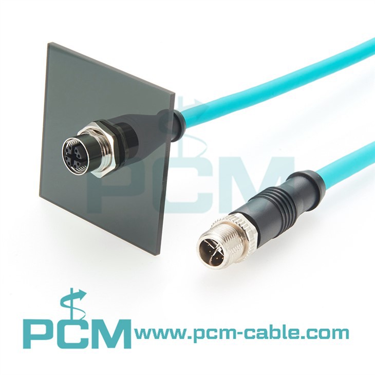 Category 6A M12 8 Position X Code SF/UTP Industrial Cable - Male To Female Bulkhead