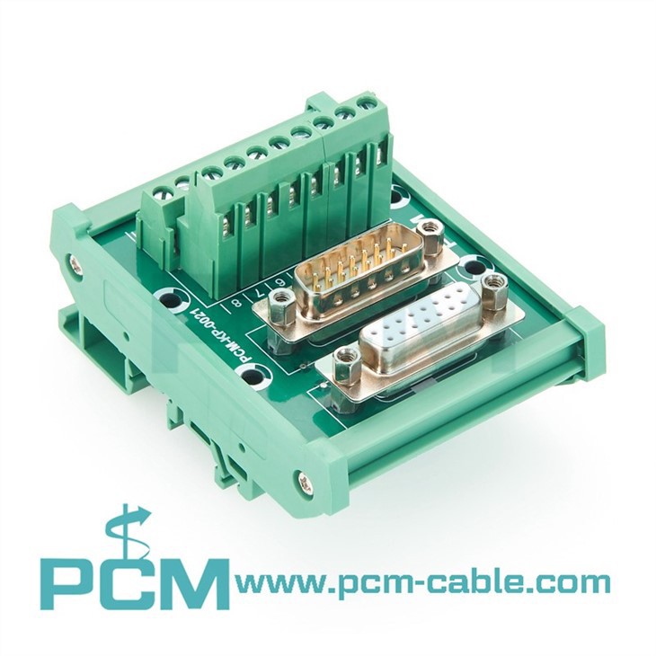 DB15 Male Female D-SUB Terminal Breakout Board with DIN Rail Mount for RS232 Serial Wiring