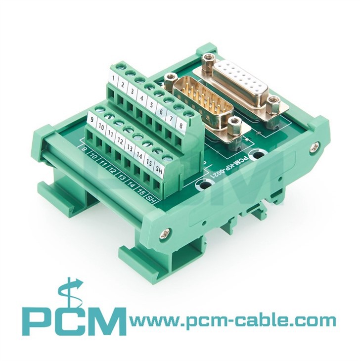 Industrial DB15 D-SUB DIN Rail Mount Interface Module – 15-Pin RS232 Terminal Breakout Board