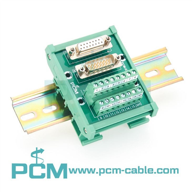 DB15 D-SUB Industrial Terminal Block Module – RS232 Serial to 15-Pin Breakout Adapter (DIN Rail)