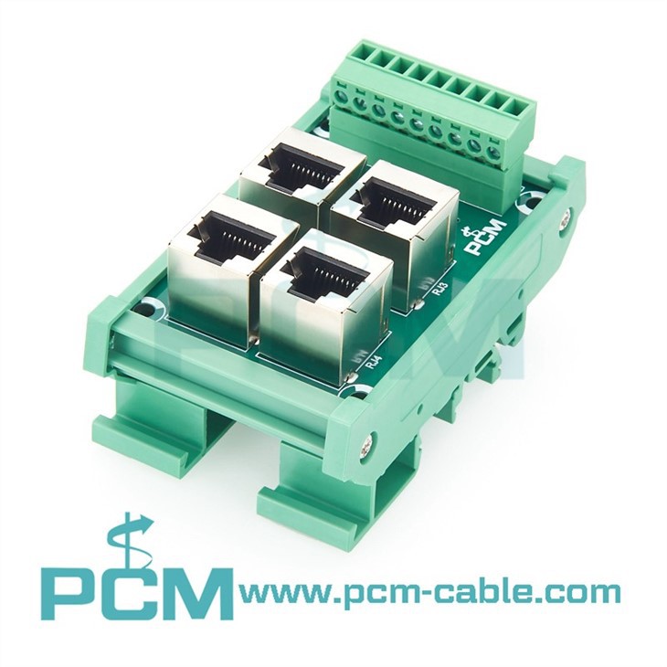 RJ45 DIN Rail Breakout Board RJ45 DIN Rail Mount Breakout Board – 4-Way Terminal Block For EthernetDMXRS485