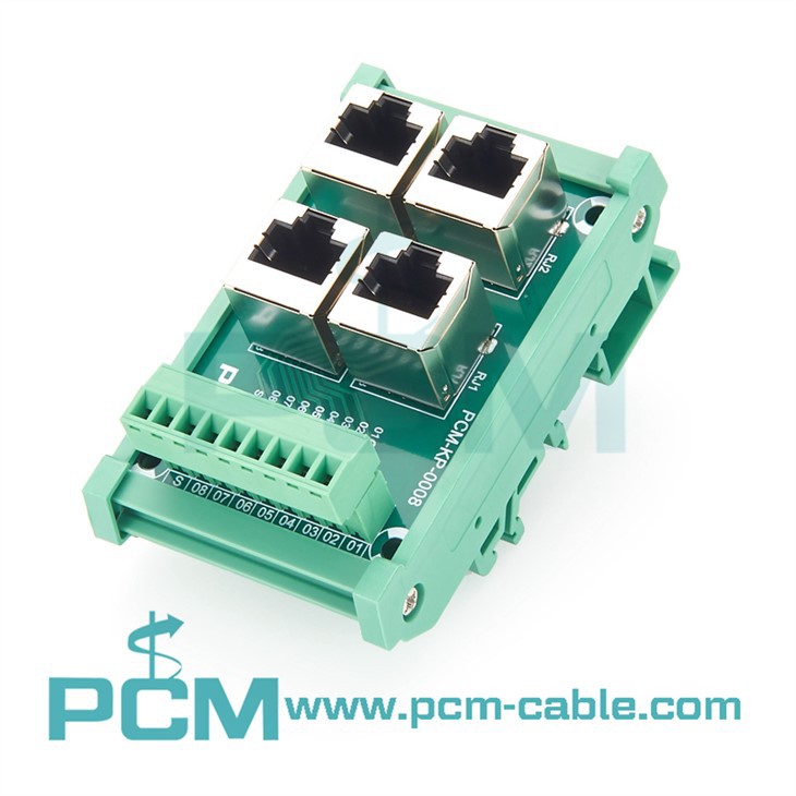 DIN Rail 4-Way RJ45 To Terminal Block Breakout Board