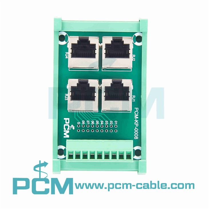 Industrial 4-Port RJ45 Parallel Wiring Module with Screw Terminals