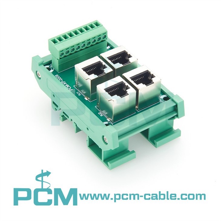 RJ45 8P8C 4-Way Buss Board DIN Rail Mount Interface Module