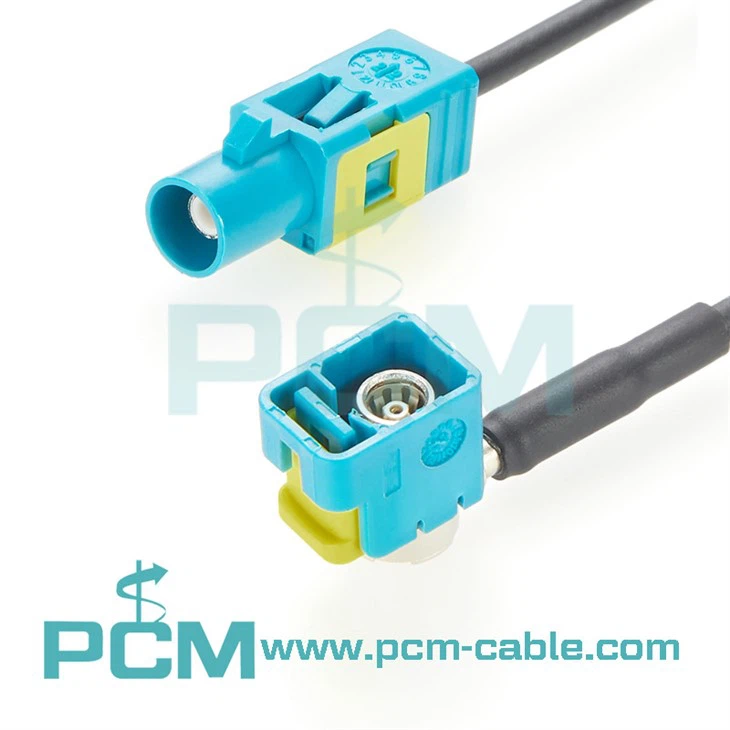 FAKRA Right Angle Jack To FAKRA Straight Plug Cable Assembly RG174 50 Ohm Z Key Code