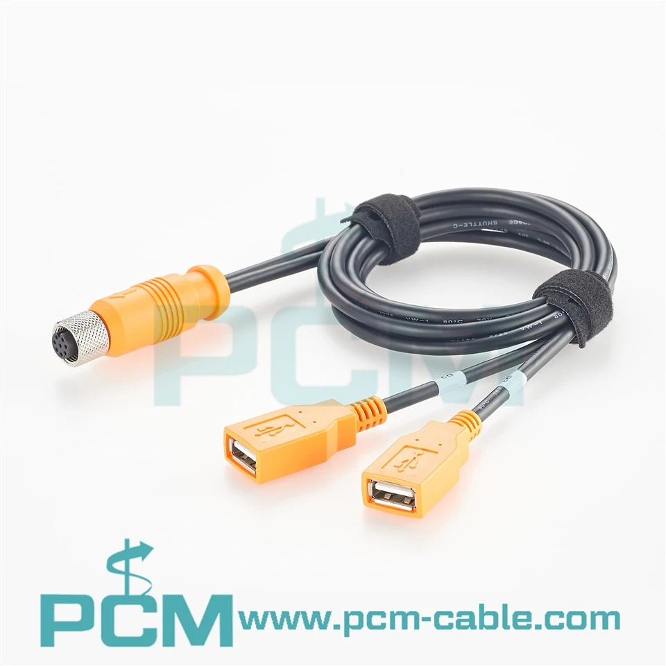 M12 A Code 8 Pin to Dual USB A Cable