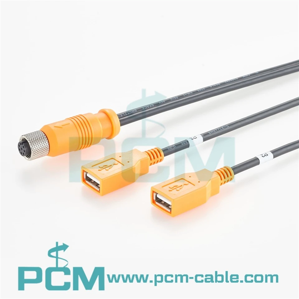 M12 A Code 8 Pin to Dual USB A Cable suppliers
