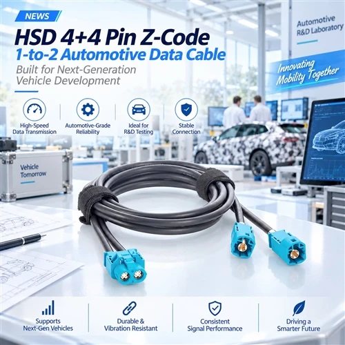 HSD 4+4 Pin Z-Code 1-to-2 Automotive Data Cable: Dual-Channel Design, 100Ω Si...