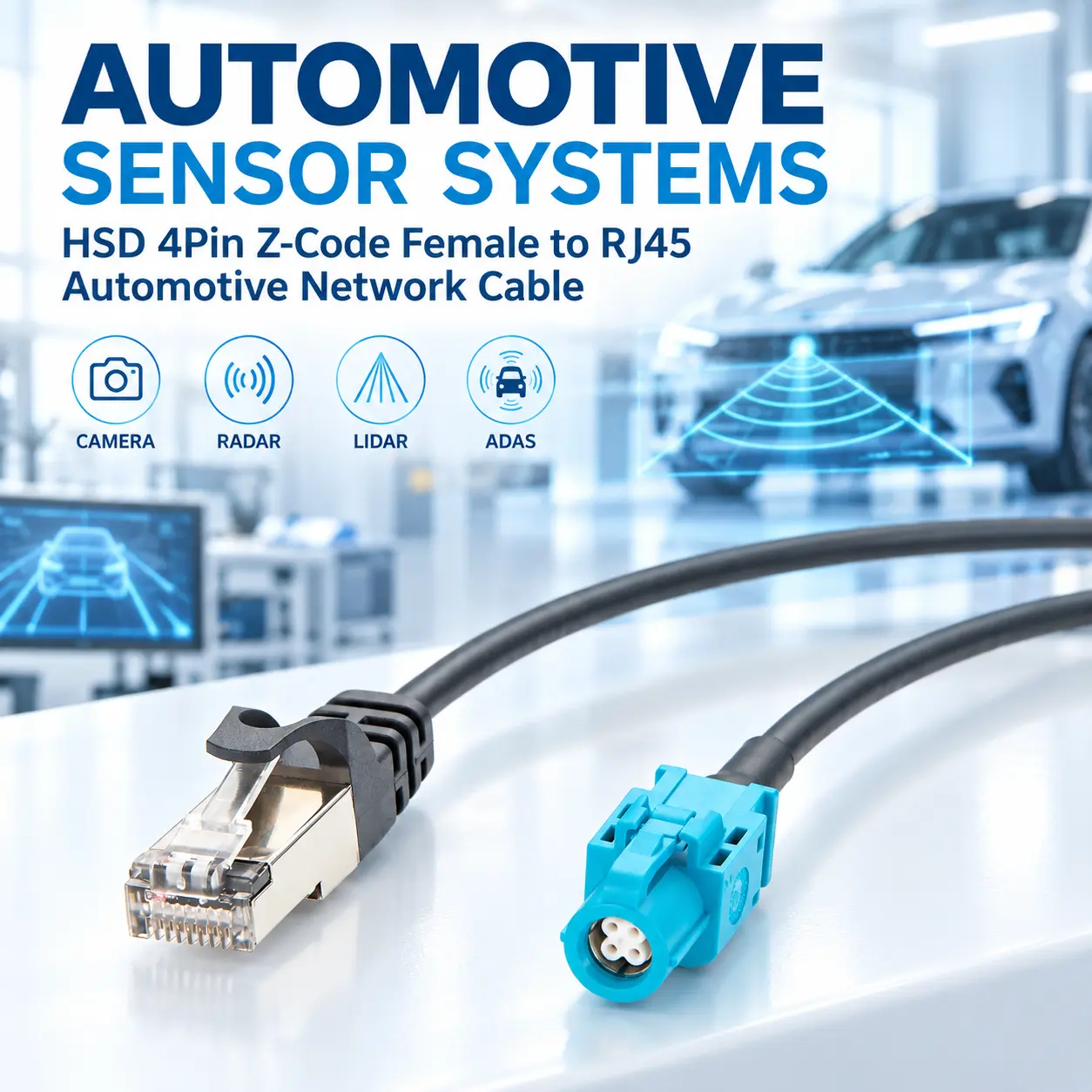 HSD 4Pin Z-Code Female To RJ45 Automotive Network Cable: CAT5E Design,Etherne...