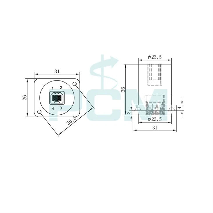 USB feedthrough connector drawing