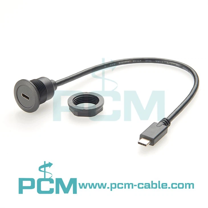 USB C Round Panel Mount Extension Cable
