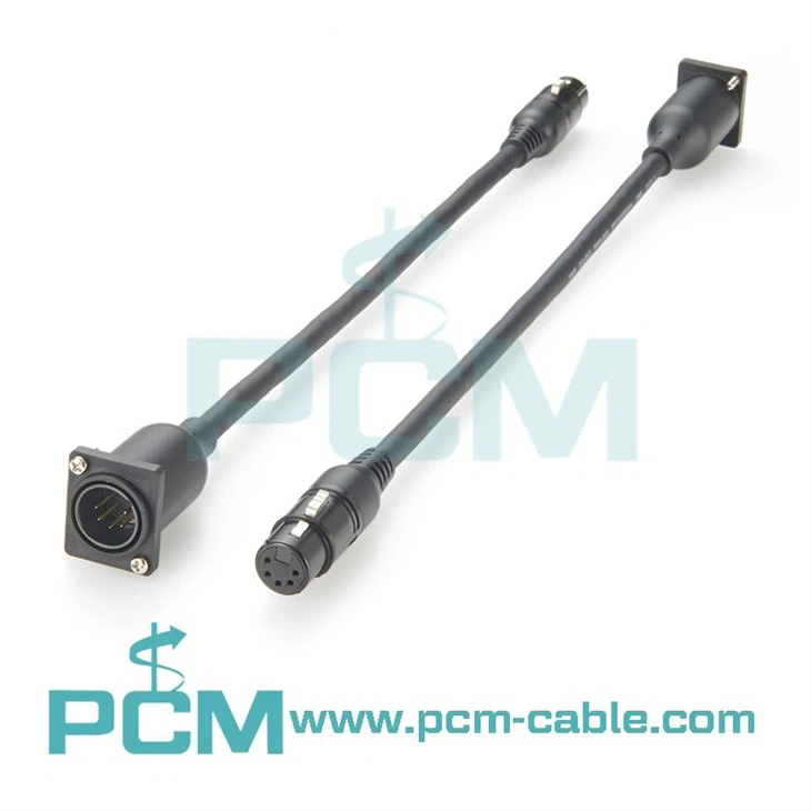 D-Type XLR Panel Mount Pass Through Cable 3 Pin 5 Pin Connector