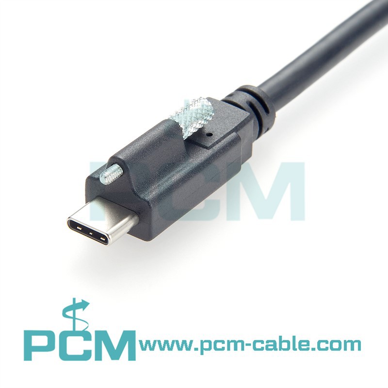 USB 32 Locking Cable Type C Male Plug Top Screw to Type C Male Plug 5V 3A 5 Gbps Black Nylon Braid over PVC Jacket 1M USB 32 Locking Cable Type C Male Plug Top Screw to Type C Male Plug 5V 3A 5 Gbps Black Nylon Braid over PVC Jacket 1M