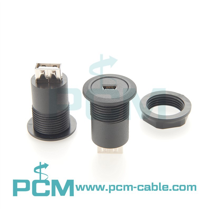 Panel Mount USB Mini B Jack to USB A Jack Adapter - Reliable Data and Power Transfer Panel Mount USB Mini B Jack to USB A Jack Adapter - Reliable Data and Power Transfer