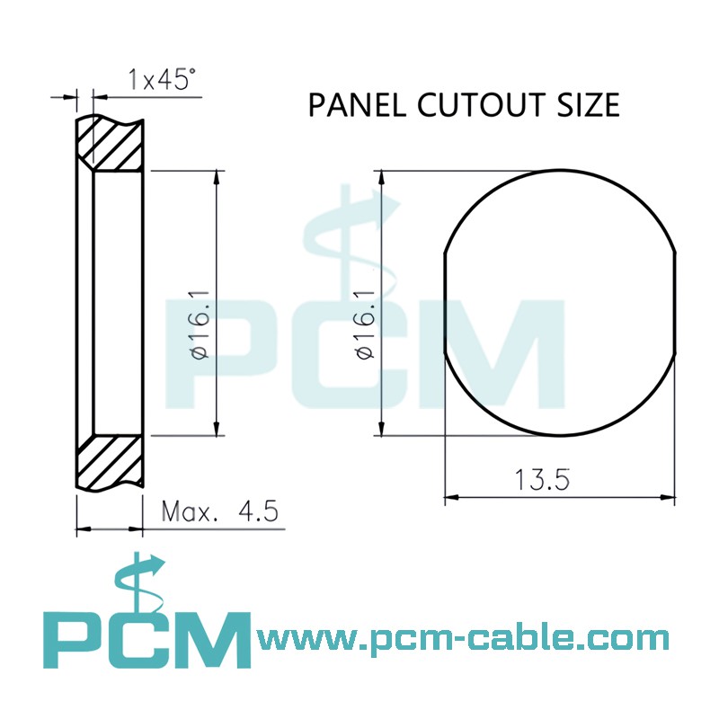 Cutout size of M12 D Code Profinet Feedthrough Connector