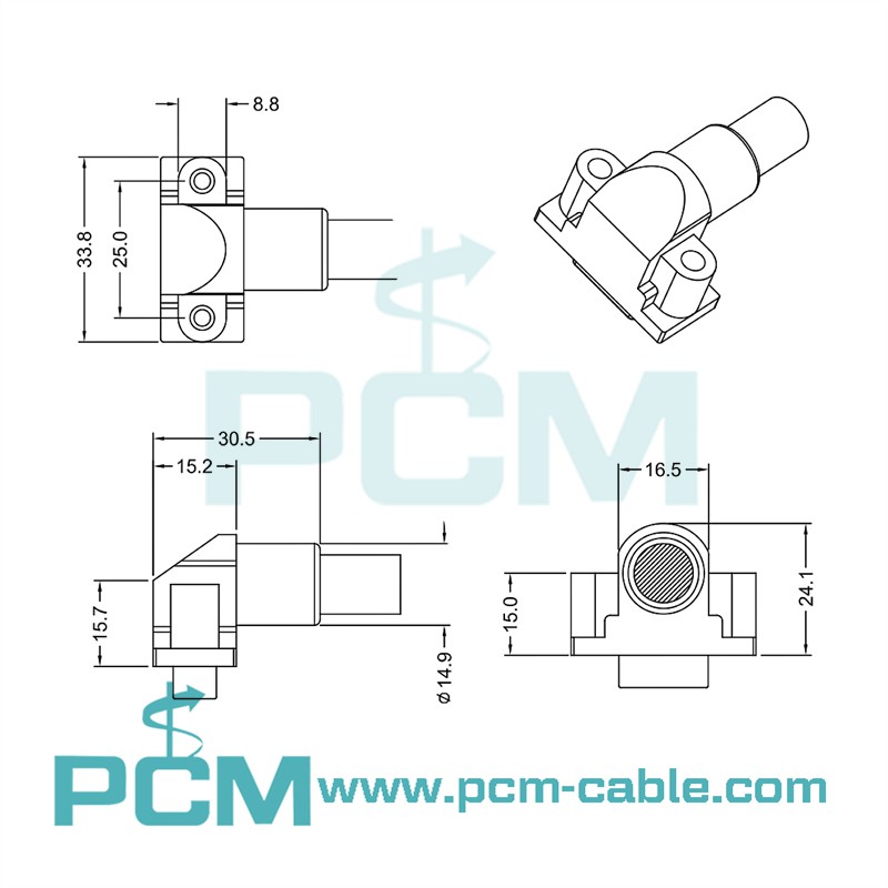 Drawing dimensions size of Low Profile UP Down Angle HD15 VGA Cable Drawing dimensions size of Low Profile UP Down Angle HD15 VGA Cable