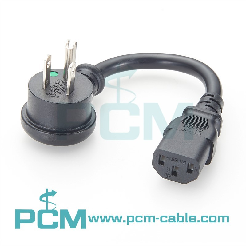 Right Angle Medical Grade Power Cord NEMA 5-15P to IEC C13 Connector Right Angle Medical Grade Power Cord NEMA 5-15P to IEC C13 Connector