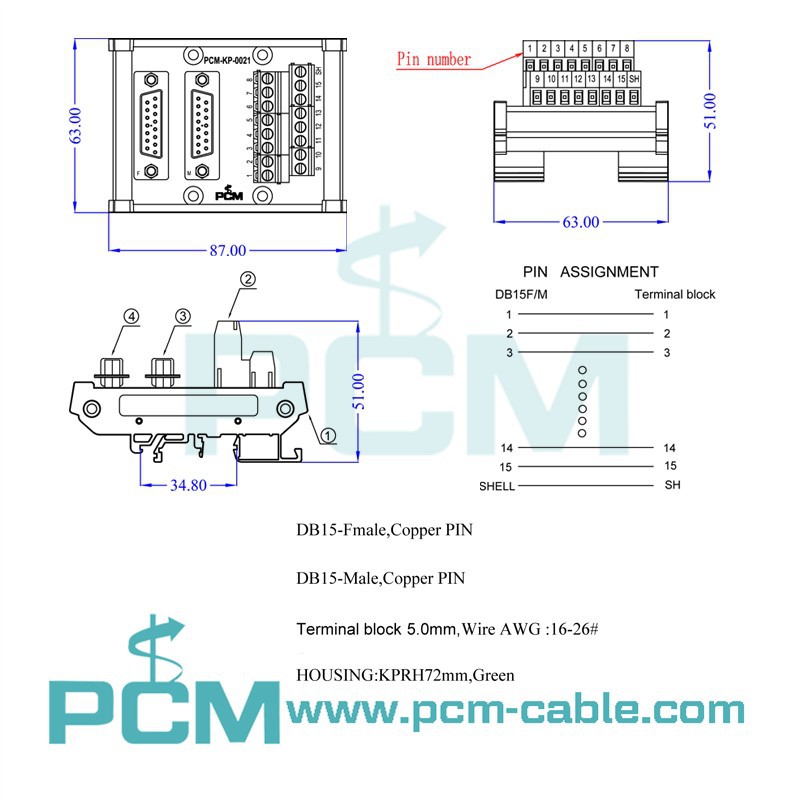 Size dimensions drawing of DB15 Dual Breakout Boards Size dimensions drawing of DB15 Dual Breakout Boards