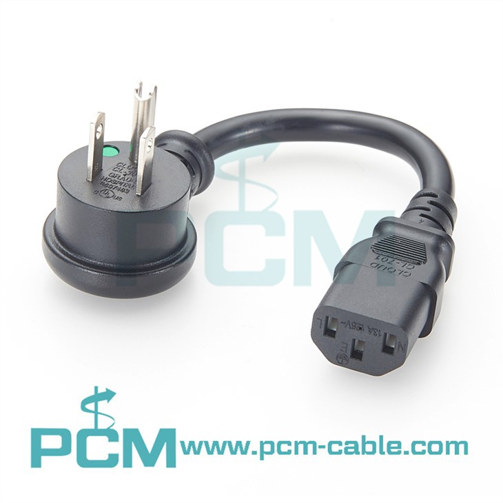 Right Angle NEMA 5-15P To C13 Hospital Grade Power Cord