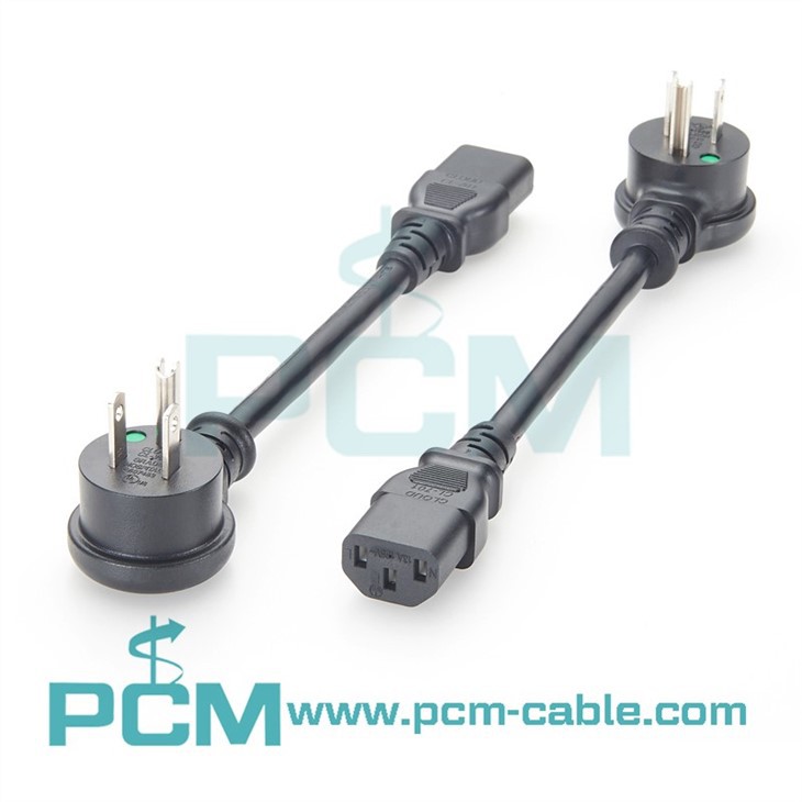 Hospital Grade Right Angle 5-15P to IEC C13 Power Cord