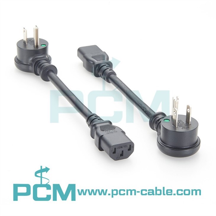 Right Angle NEMA 5-15P to C13 Hospital Grade Power Cord – 16AWG Medical Power Cable