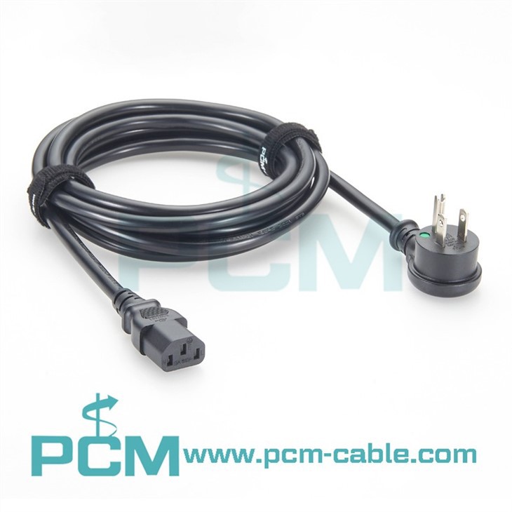 Computer Power Cord, Right Angle NEMA 5-15P to C13, 16AWG, Black Replacement AC Power Cord, Printer Power Cord, PC Power Supply Cable, Monitor Power Cable