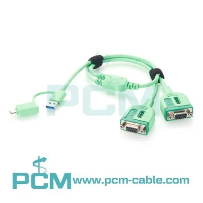 2-Port USB To DB9 Serial Adapter Cable With FTDI Chipset