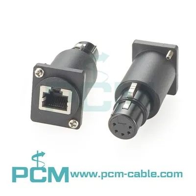 Chassis Mount RJ45 Female Socket To XLR 5 Pin Female DMX Adapter