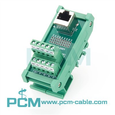 DIN Rail RJ45 To Terminal Block Adapter - Vertical Jack