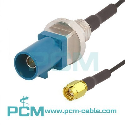 FAKRA Bulkhead Straight Plug To SMA Male Plug Cable Assembly Using RG174 Coax