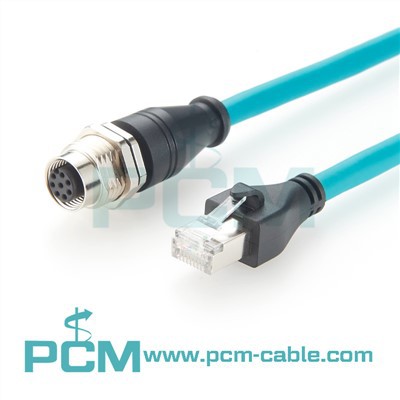 M12 A-Code 8-Pin Female Panel Mount To RJ45 Cable